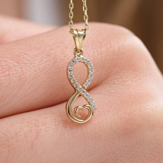 Collier en or massif 14 carats avec cœur et diamants Infinity pour femme