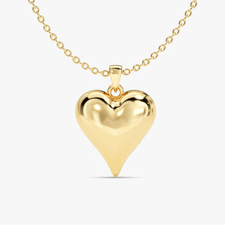 Puffed Heart 14K Solid Gold Necklace for Valentine's Day Gift