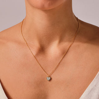 Round Diamond Heart Necklace in 14K Solid Gold Valentine's Day Gift