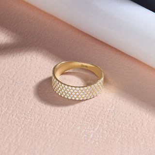 Anillo grueso con pavé de diamantes de talla redonda, regalo para ella 