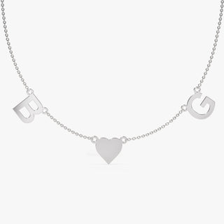 Collier personnalisé en or massif 14 carats avec double initiale en forme de cœur pour la Saint-Valentin 