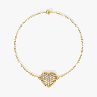 Pave Set Diamond Heart Bracelet in 14k Gold for Valentine Gift