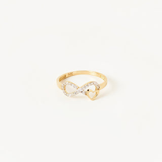 Bague en diamant rond avec cœur et détails Infinity, cadeau de Saint-Valentin