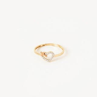 Anillo de diamantes con forma de cruz de corte redondo en forma de corazón para mujer