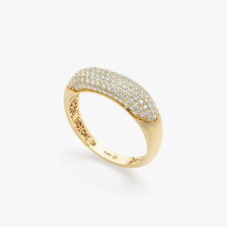 Anillo de oro macizo cepillado con diamantes de talla redonda para mujer 