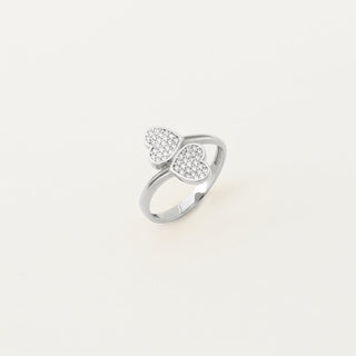 Anillo de diamantes de doble corazón de talla redonda, regalo de San Valentín