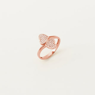 Anillo de diamantes de doble corazón de talla redonda, regalo de San Valentín