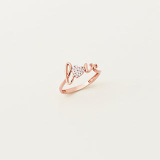 Anillo de diamantes con inscripción Love de talla redonda, regalo de San Valentín