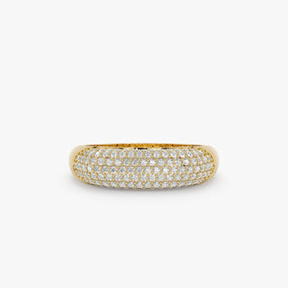 Round Cut Diamond Brushed Solid Gold Cigar Band Women