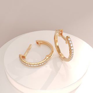 Round Pave Cz Hoop Diamond Earrings For Women In Solid Gold