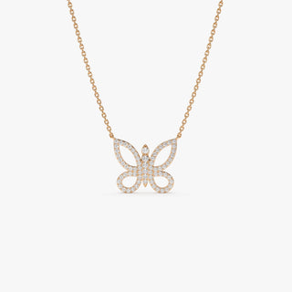 Collier avec diamants Moissanite taille ronde en forme de papillon de 0,35 TCW