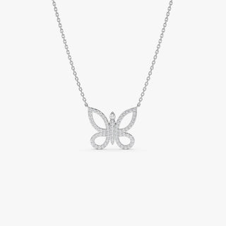 Round Cut Diamond Gold Butterfly Necklace for Women