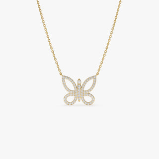 Collier avec diamants Moissanite taille ronde en forme de papillon de 0,35 TCW