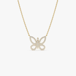 Round Cut Diamond Gold Butterfly Necklace for Women