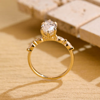 Anillo de compromiso con pavé de diamantes y moissanita de talla marquesa de 1,50 ct a 2,50 ct