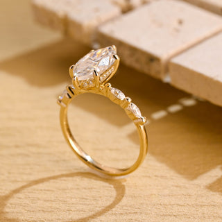 Anillo de compromiso con pavé de diamantes y moissanita de talla marquesa de 1,50 ct a 2,50 ct