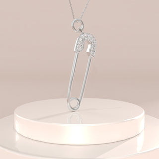 Round Cut Diamond Safety Pin Pendant Necklace for Her