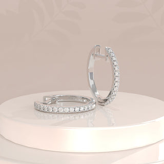 Round Pave Cz Hoop Diamond Earrings For Women In Solid Gold