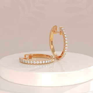 Round Pave Cz Hoop Diamond Earrings For Women In Solid Gold