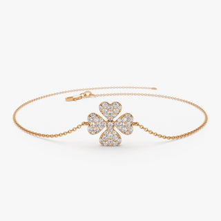 Bracelet trèfle à quatre feuilles en diamant taille ronde pour cadeau de Noël