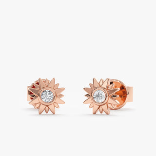 Round Cut Diamond Sunshine Starburst Studs Earrings for Birthday Gift