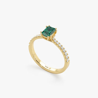 Anillo de compromiso pavé de diamantes de talla esmeralda verde para mujer