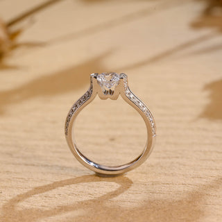 Bague de fiançailles à deux rangées de diamants pavés en moissanite à taille ronde de 0,50 ct à 1,50 ct