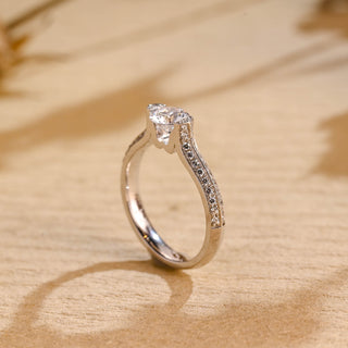 Bague de fiançailles à deux rangées de diamants pavés en moissanite à taille ronde de 0,50 ct à 1,50 ct