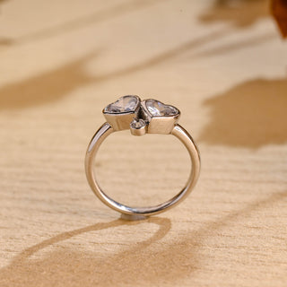 Bague de fiançailles à deux pierres avec diamants en moissanite taille cœur 1,0 CT-2,0 CT