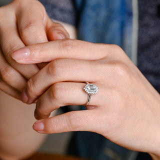 Bague de fiançailles avec halo de diamants en moissanite à coupe hexagonale de 1,50 ct à 2,50 ct