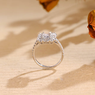 Anillo de compromiso con halo de diamantes de moissanita de talla esmeralda de 1,0 CT a 2,0 CT