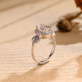 Bague de fiançailles avec halo de diamants en grappe unique en moissanite à taille ovale de 1,0 à 2,0 ct