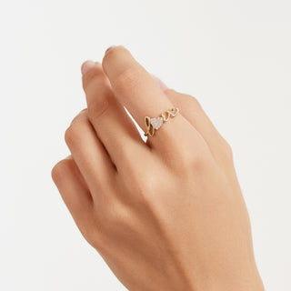 Anillo de diamantes con inscripción Love de talla redonda, regalo de San Valentín