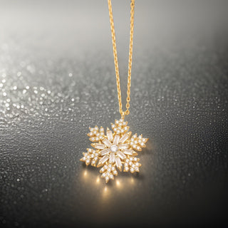 0.80 TCW Round & Baguette Cut Snow Flake Moissanite Diamond Necklace