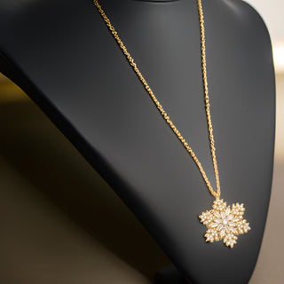 Round & Baguette Diamond Snow Flake Necklace for Women