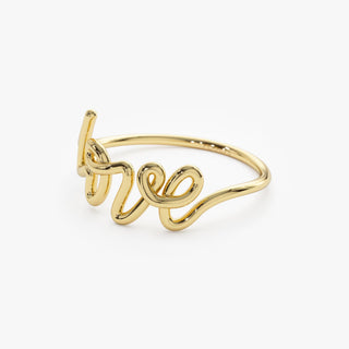 Bague en or 14 carats avec inscription Love en lettres cursives, cadeau pour elle