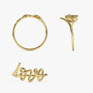 Anillo con letra cursiva Love en oro de 14 quilates, regalo para ella