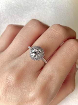 1.0CT-2.0CT Round Cut Moissanite Double Halo Diamond Engagement Ring