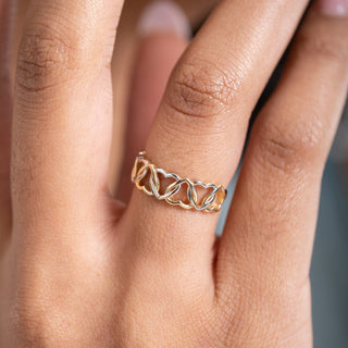 Anillo de eternidad con corazones entrelazados en oro macizo de 14 quilates, regalo para mujer