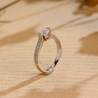 Bague de fiançailles à deux rangées de diamants pavés en moissanite à taille ronde de 0,50 ct à 1,50 ct