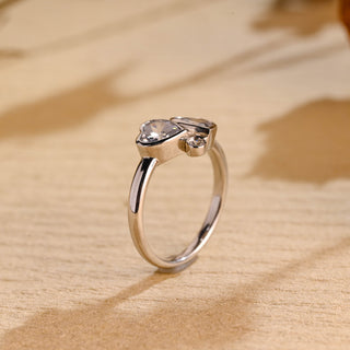 Anillo de compromiso de dos piedras con diamantes de moissanita de corte en forma de corazón de 1,0 CT a 2,0 CT