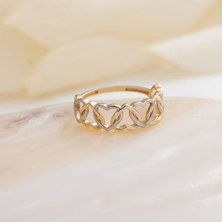 Anillo de eternidad con corazones entrelazados en oro macizo de 14 quilates, regalo para mujer