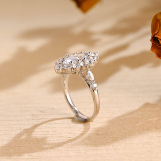 Anillo de compromiso con halo floral de diamantes de moissanita de talla marquesa de 1,0 CT a 2,0 CT