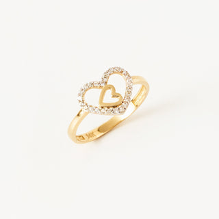 Anillo de diamantes de doble corazón de talla redonda para ella