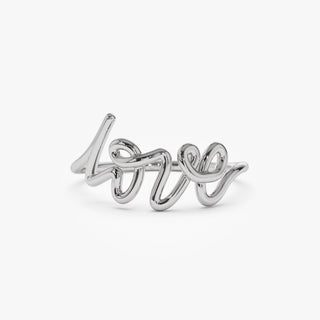 Bague en or 14 carats avec inscription Love en lettres cursives, cadeau pour elle