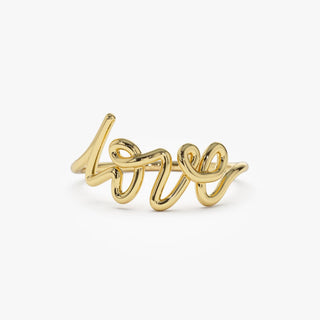 Anillo con letra cursiva Love en oro de 14 quilates, regalo para ella