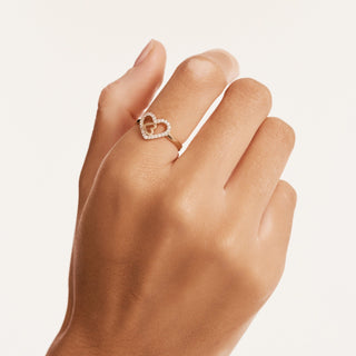 Anillo de diamantes de doble corazón de talla redonda para ella