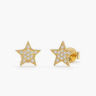 Boucles d'oreilles à tige en or massif avec diamants en forme d'étoile ronde de 0,2 ct et moissanite 