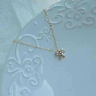 Pear & Baguette Cut Diamond Bow Necklace Gift for Her