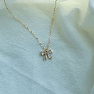 Pear & Baguette Cut Diamond Bow Necklace Gift for Her